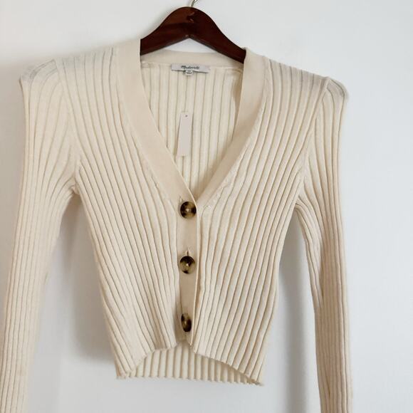 MADEWELL Brenville Crop Cardigan Sweater Antique Cream Ivory XS NC687 - Picture 5 of 9